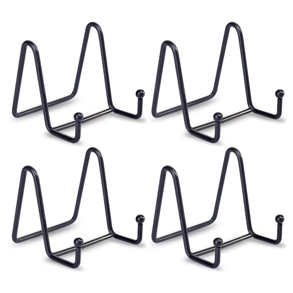 HCHLQLZ Pack of 4 Black Metal Plate Stands Plate Holder