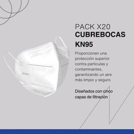 Pack de 20 Cubrebocas KN95 Blanco | Variedad de Colores | Cubre Bocas Protección Alta Eficiencia | Face Mask Ajuste Cómodo y Seguro | Ideal para Uso Diario