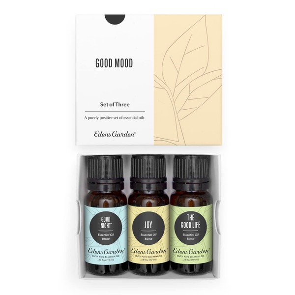 Edens Garden Good Mood - Juego de 3 aceites esenciales para aromaterapia 100% puro (para difusor, energía y estrés), 10 ml