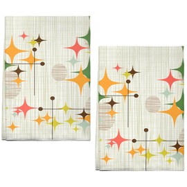 AMM Mid Century Kitchen Towels Set of 2 Boho Retro Stars Dish Hand Towels for Kitchen Decor 16x27 Inch Yellow Abstract Vintage Boho Art Farmhouse Decorative Absorbent Soft Microfiber Dish Cloths