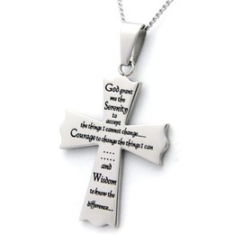 Beads & Pearls Jewelry High Polished Stainless Steel Serenity Prayer Cross Pendant Necklace