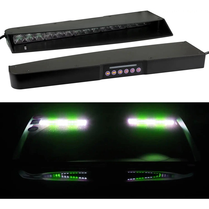 2-15 LED Green White Visor Light Bar Interior Upper Windshield