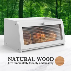 LOHASOK Bread Box for Kitchen Countertop Large Farmhouse Bread Container Bread Storage with Window Wooden Bread Holder White