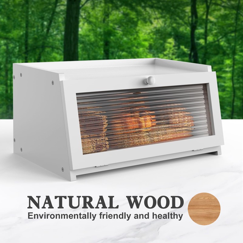 LOHASOK Bread Box for Kitchen Countertop Large Farmhouse Bread Container