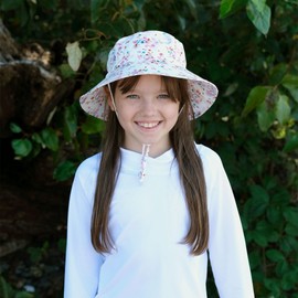 Jan & Jul Girls' Cotton Bucket Hat, Size Adjustable Sun-Hat with Chin Strap for Toddlers (L: 2-5 Years, Pretty Petals)