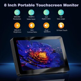 Ulrhzar 8 Inch Touchscreen Monitor Portable Screen Small Monitor Dual LCD Display 800x480 Compatible with Raspberry Pi PC Jetson Nano Game Consoles Mini Monitor Built-in Speakers