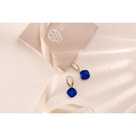 Blue Leverback Earrings for Women - Gold Plated Silver Leaf Fitting and Closure, Lightweight Edgy Semi-Precious Stone Jewelry for Ladies, Women's Earrings