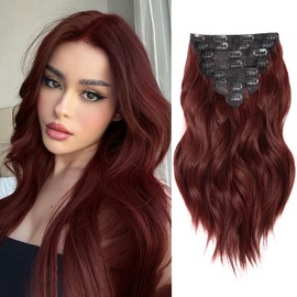 Hair Extensions Clip Ins, 16 Inch 8PCS Red Curly Clip in Hair Extensions Wavy, Synthetic Hairpieces for Women, Invisible Lace Weft Hair Extension
