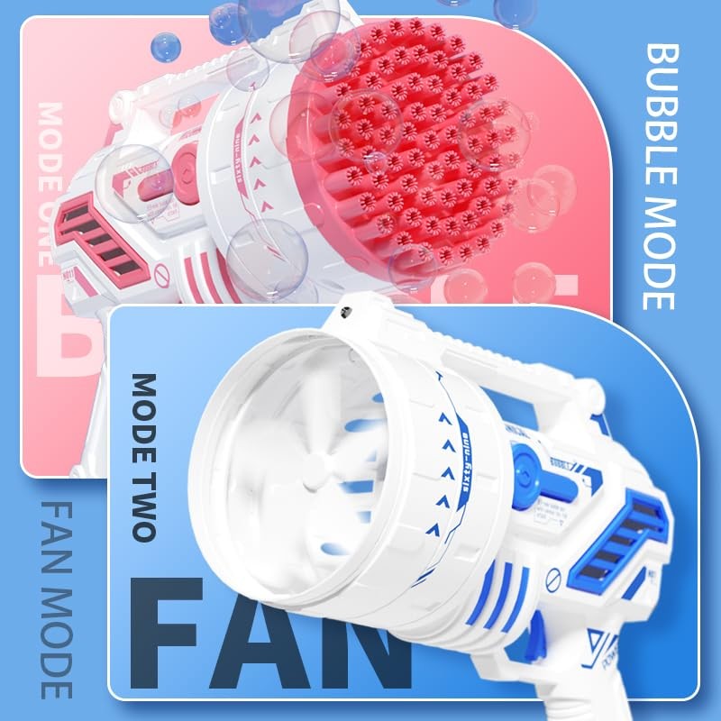 Bubble Gun for Kids, 69-Hole Bubble Blaster with LED Lights,