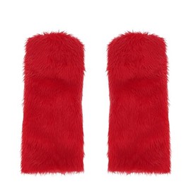 Biiange Red Furry Leg Warmers, Women Faux Fur Leg Warmers Furry Fuzzy Winter Boot Cuffs Cover Red (1 Pair)