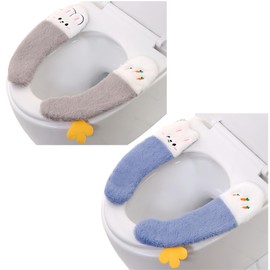 2pairs Toilet Seat Cover, Toilet Cover Pad Thickened Sticky Toilet Seat Cover Lovely Winter Toilet Seat Washable Plush Toilet Seat Cushion Soft Toilet Cushion Toilet Seat (Blue+Grey)
