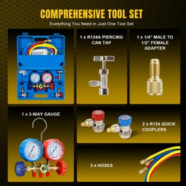 AC Gauges 3 Way Ac Manifold Gauge Set for R134a R12 R22 R502 Automotive Ac HVAC Gauge with 5FT 3-Color Hoses