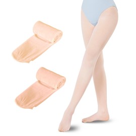 Sahunfri Pack of 2 Ballet Tights Girls, Soft Ballet Tights Children with Foot, 40 Denier, Girls Tights for Dance School, Skin-pink