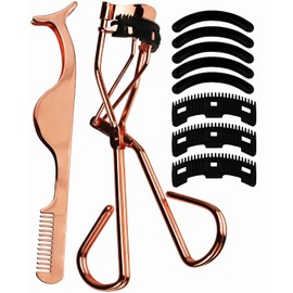 Rizadores de pestañas con peine y pinzas aplicadoras de pestañas con peine IMMER LIEBEN prensa durante 10 segundos para curvar naturalmente tus pestañas, oro rosa