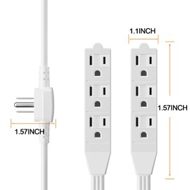 oviitech 3 Prong Twin Extension Cord,6 Feet on Each Side Totally 12Feet,Flat Plug Power Strip,Double Extension Cord Splitter for Home, Office, and Indoor Use.