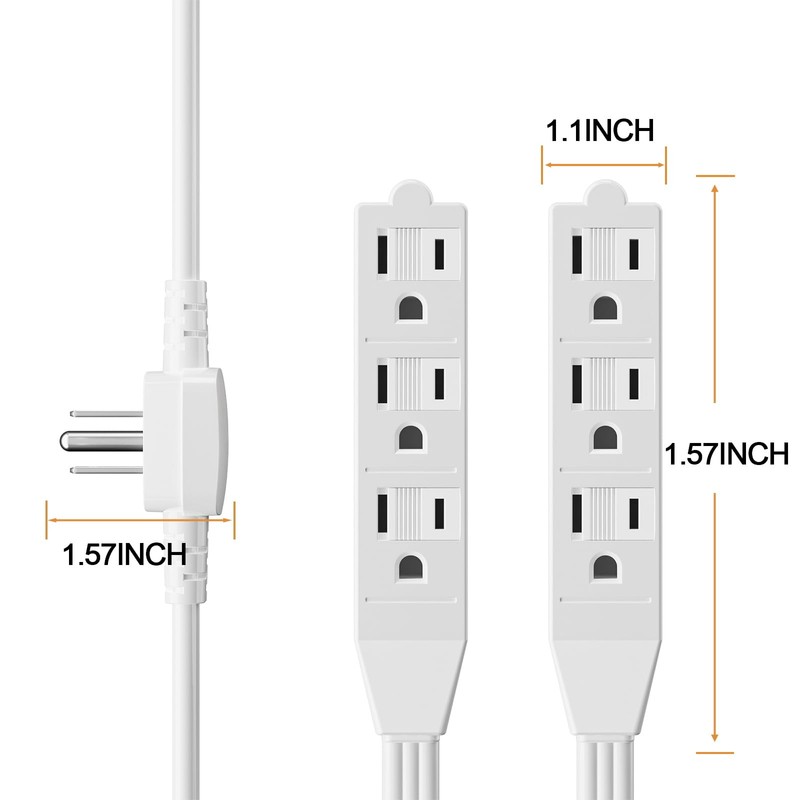 oviitech 3 Prong Twin Extension Cord,6 Feet on Each Side