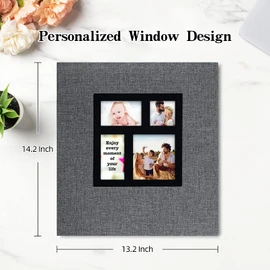 potricher Photo Album 4x6 600 Photos Linen Cover Large Capacity Picture Albums for Family Wedding Anniversary Baby Vacation (Grey)