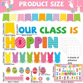 Qyeahkj 60Pcs Easter Bulletin Board Decoration Easter Egg Bunny Cutout DIY Picture Frame Crafts Our Class Is Hoppin Wall Bulletin Board Set for Easter Holiday Teacher School Office Chalkboard Supplies
