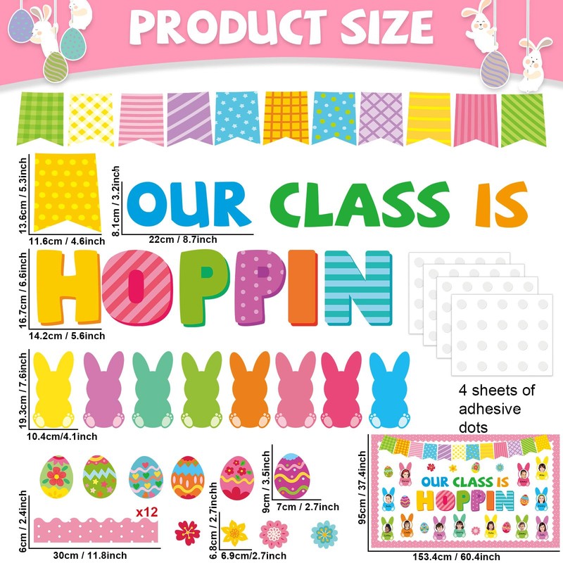 Qyeahkj 60Pcs Easter Bulletin Board Decoration Easter Egg Bunny Cutout