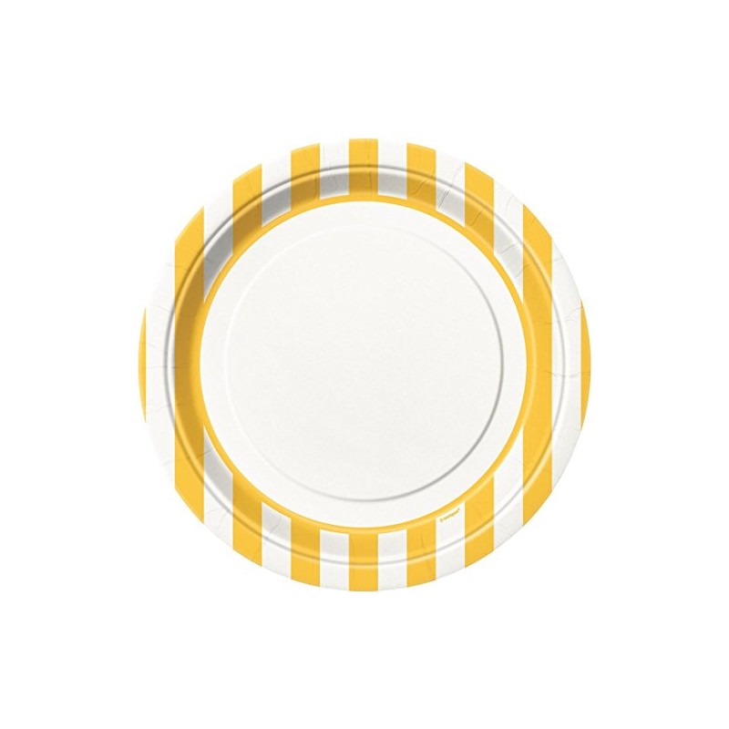 Unique Party 38035 - 23cm Yellow Striped Party Plates, Pack