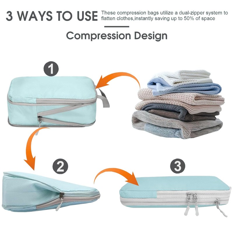 BEANPRECOY 9PCS Compression Packing Cubes for Travel - Waterproof Lightweight