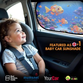 JELLYBABABABY Car Window Shades for Baby | Cooling UV Protector for Kids & Pets | Optimal Darkness with Suction Cups in Universal Size 51 x 31 cm | Rear Side Car Window Tint | Fish Design - Pack of 2
