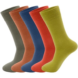 Lacholin 5 Pair Assorted Solid Colorful Casual Crew Cotton Socks 6-11 for Men, Cozy & Comfort Fashion Work Combed Sox, Mens Breathable Long Moisture Control Cool Multipack Socks