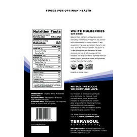Terrasoul Superfoods Organic Sun-dried White Mulberries, 16 Oz, Sweet Superfood Snacking, Smoothie Booster, and Nutrient-Packed Yogurt Topping