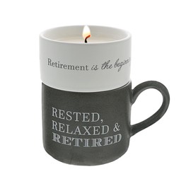 Pavilion - Rested, Relaxed, Retired - 4 Oz Candle & 10.8 Oz Mug Gray & Cream Neutral Stackable To: From: Tag Retirement Coworker Gift Set