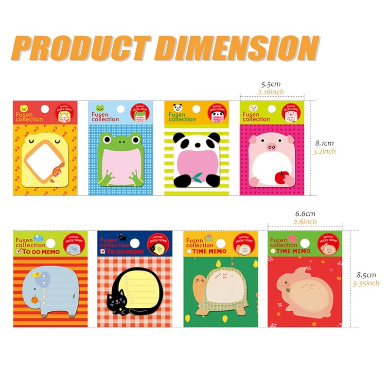 24 Pack Sticky Notes - Cartoon Animals Sticky Notes, Cute