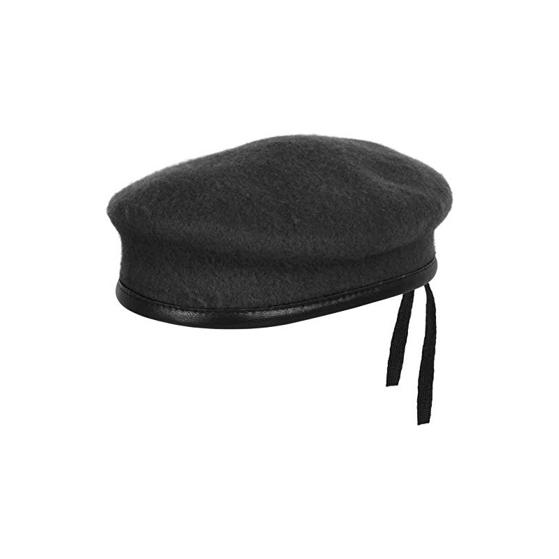 German Army Commando Beret Wool Felt with Leather Strap Black