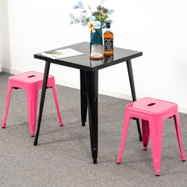 Brage Living 18 Inch Industrial Metal Stools Set of 2, Stackable Classroom Stools, Backless Metal Dining Chairs for Indoor Outdoor, Kitchen Short Stools (Hot Pink)
