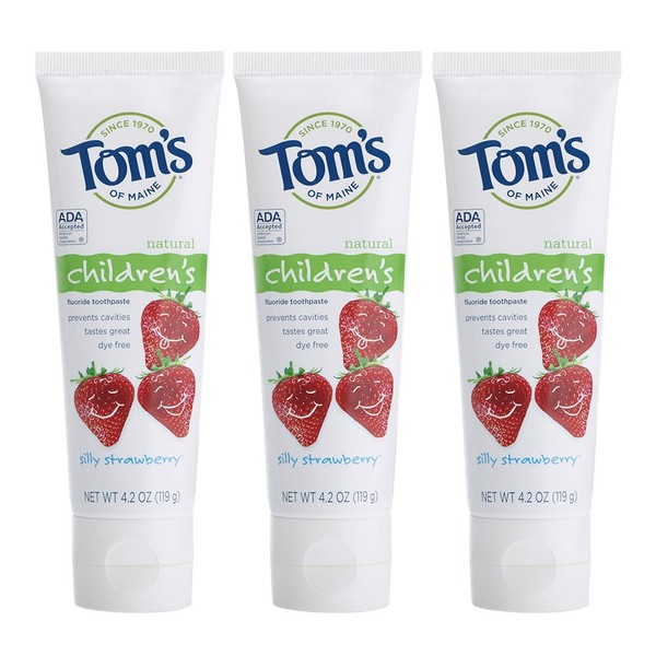 Tom's of Maine Anticavity Fluoride Children's Toothpaste, Kids Toothpaste, Natural Toothpaste, Silly Strawberry, 4.2 Ounce , 3 Count (Pack of 1)