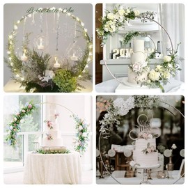 6 Pack Floral Hoop with Stand and 38-Yard Paddle Wire 22 Inch Metal Rings for DIY Centerpiece Table Decorations Crafts Macrame Rings Hoop Wreath Dream Catcher Rings Wedding Christmas Wreaths, Silver