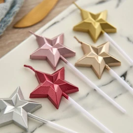Dzxin Sternform Geburtstagskerzen, 6 Pcs Geburtstagskerze Für Torte, Metallic Sternform Kuchenkerzen für Dekorative Geburtstagstorte, Hochzeit Party (Champagner Gold)