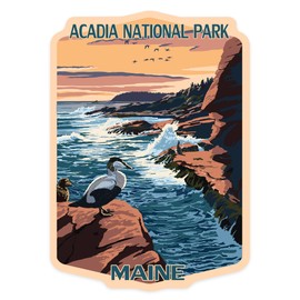 Die Cut Sticker Acadia National Park, Maine, Mount Desert Island with Bird, Contour Vinyl Sticker 1 to 3 inches (Waterproof Decal for Cars, Water Bottles, Laptops, Coolers), Small