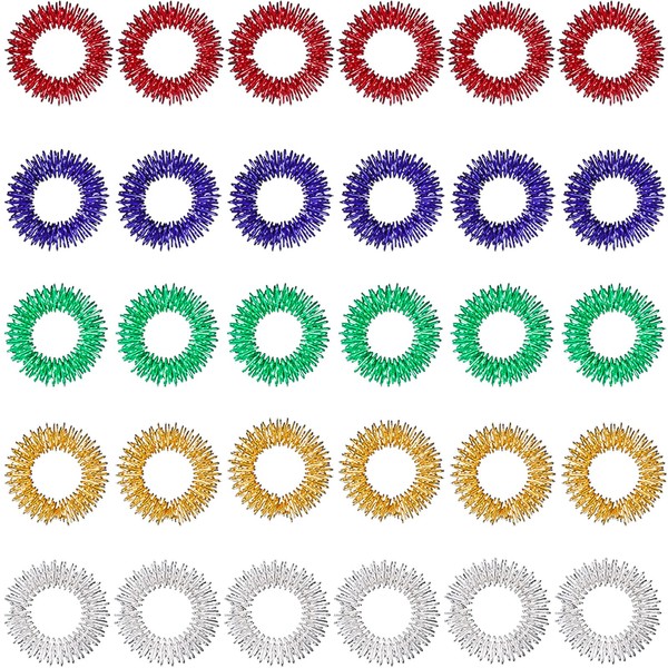 30 Pieces Spiky Sensory Finger Rings, Spiky Finger Ring/Acupressure Ring Set for Teenagers, Adults, Breastfeeding Stress Reducer and Massager