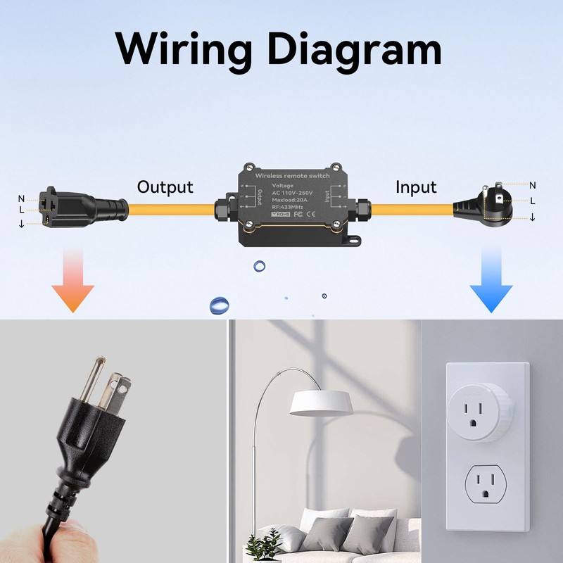 QOFOWIN AC110-250V 20A Waterproof Remote Control Switch Socket Suit,164ft Remote
