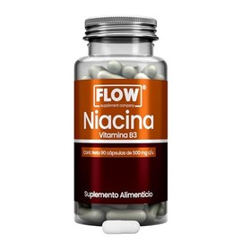 Flow Supplements | Niacina - Vitamina B3 500 mg - 90 Cápsulas - Suplemento Alimenticio para 3 meses - Aporte Diario de Vitamina B3 - Sin Azúcar ni Gluten