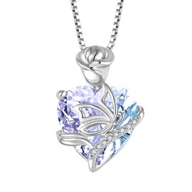 FJ Heart Butterfly Necklace 925 Sterling Silver Alexandrite Necklace June Birthstone Pendant Rose Flower Jewelry Gifts for Women