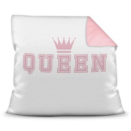 Decorative Cushion - Queen with Crown - for Couples and Lovers / Gift Idea / Favourite / Wedding / Couple / 40 x 40 / Colour Cushion Dusky Pink with Filling