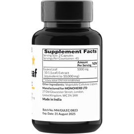 MONOHERB Guava Leaf 10x Extract 1000 mg - 90 Capsules - Equal to 10,000 mg