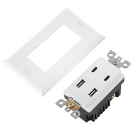 Wengart USB Outlet Receptacles,125V 4.8A Charger Outlet with Dual USB Type A Ports&Dual USB Type C Ports,Electrical USB Socket, UL Listed,Wall Plate Included,White