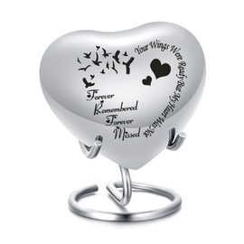 MFRZBVO Heart Small Cremation Urn for Human Ashes Stainless Steel Mini Keepsake Urn Memorial Funeral Burial Decorative Urn for Adult Male Female Women Men (Silver-Wing)