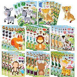 24pcs 9”x6 Make-a-face sprunki Sticker for Kids, Make Your Own sprunki Sticker Sheets with Safaris, Sea and Fantasy Characters Stickers for Party Decoration,Birthday Gifts (sprunki)