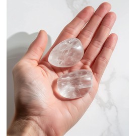 Polished Clear Quartz Crystal Stones - 2 Pcs of 1.2" Worry Stone for Anxiety, Pocket Palm Stone Super Large Handpicked Natural Tumbled Gemstones for Meditation, Reiki, Chakra Healing, Home Decor