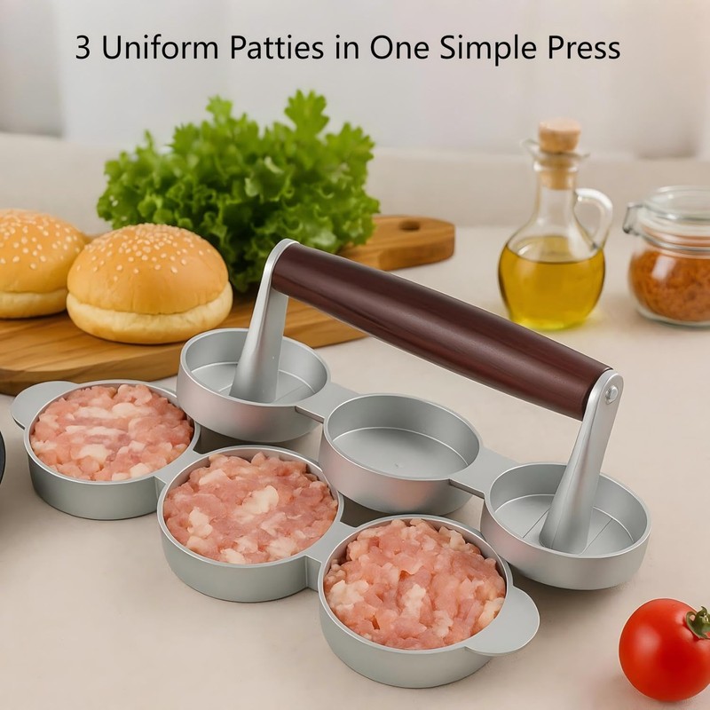 Varku Slider Burger Press Patty Maker with 3 Slots, Red