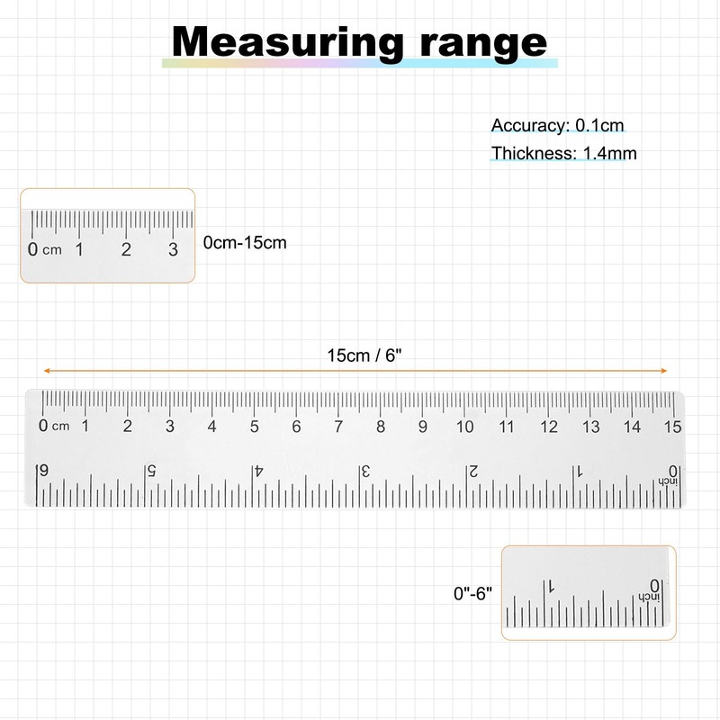 HARFINGTON 2pcs Clear Plastic Ruler 15cm (0.59 Inch) Metric Inch