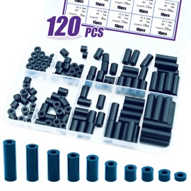 120PCS Black Hardware Spacer Bracket ABS Nylon Round Spacers Assortment Kit Without Threaded, ID 3.2mm, Length 25mm 20mm 18mm 15mm 12mm 10mm 8mm 6mm 5mm 3mm Plastic Spacers for M3 Screws