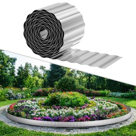 Skcoipsra Corrugated Metal Garden Edging, 6" x 50' Galvanized Steel Garden Border Edging, Metal Landscape Fencing for Lawn, Flower Beds, Driveway, Pathways(Silver)